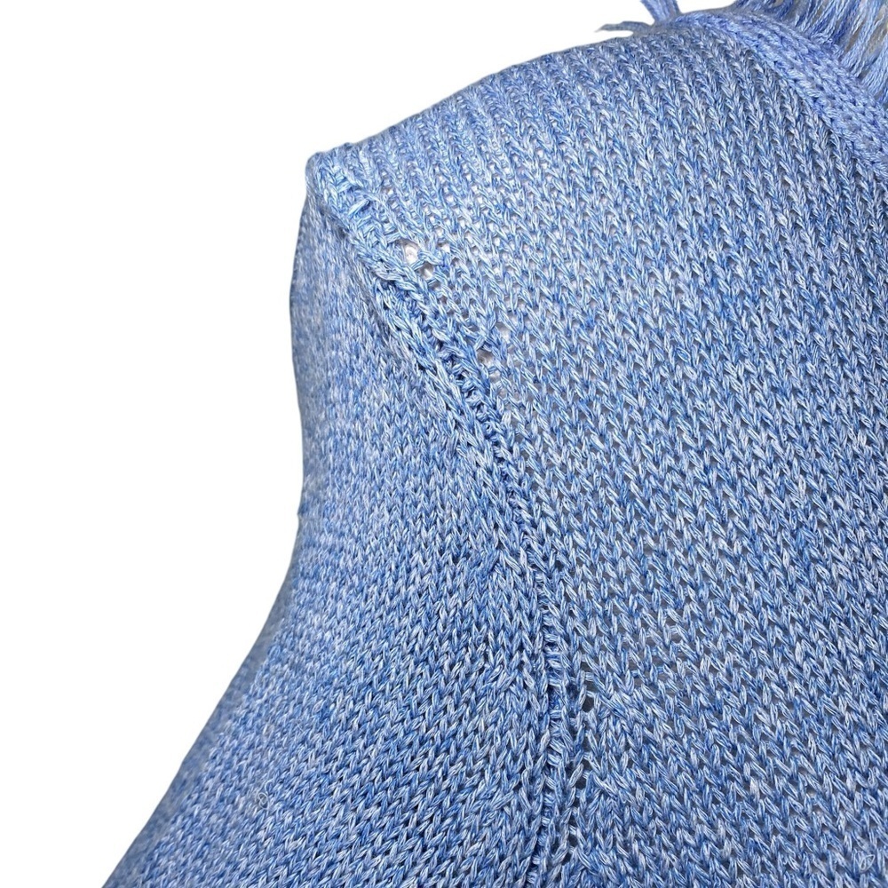 J. McGlaughlin Blue Loose Knit Long Sleeve Top with Tassels - Picture 4 of 12